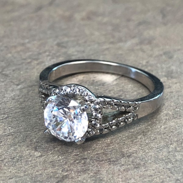 14K White Gold Split Shank Halo Engagement Ring